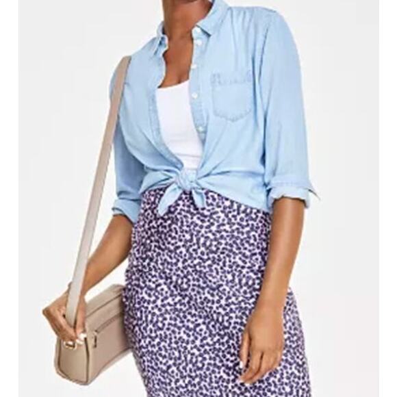 On 34th Women's Chambray Shirt Plus Size 0X Long Sleeve Casual Button Blue Top - Picture 13 of 16